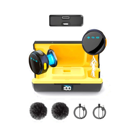 Caiord 2Pack Wireless Lavalier Microphone for iPhone iPad Android with Charge Case, Mini Clip/Magnetic Microphones for Lightning/USB-C Video Recording, Vlogging, YouTube, Interviews, 100FT