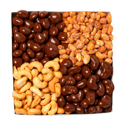 Nuts.com – Sweet and Salty Gift Tray for Winter, Valentine’s Day, and Festive Gifts — Healthy Snack Sampler Box, 1.25 Lbs of Roasted Cashews, Peanuts, Chocolate-Covered Raisins