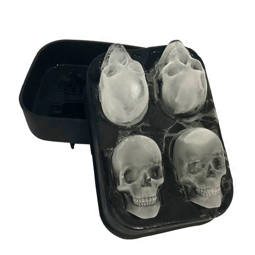 Stritra 3D Skull Silicone Jello Ice Mold Flexible Cube Maker Tray for Halloween and Christmas Party. Best for Whiskey and Cocktails Black