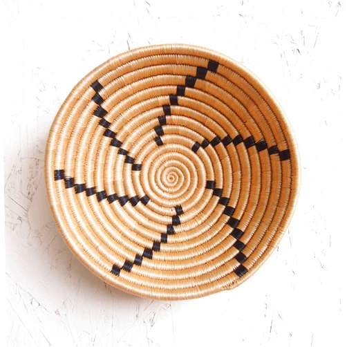 Amsha Small African Basket- Tanga/Rwanda Basket/Woven Bowl/Sisal & Sweetgrass Basket/Tan, Black