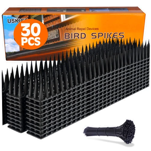 USKICH Bird Spikes 30 Packs Outdoor Cat and Bird Deterrent Spikes, Defender Spikes - Keep Pigeon, Cat & More Birds Away from Fences and Roof, Anti Theft Climb Strips (2023 Upgraded | 42.3 feet)