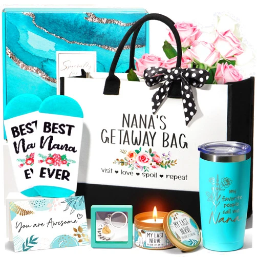 MAYICIVO Best Grandma Gifts Nana Valentines Day Gifts for Grandma from Granddaughter Grandchildren Grandkids, Unique Grandmother Birthday Gift Nana Gift Basket for Gigi Grandmother New Granny w/Canvas Tote Bag