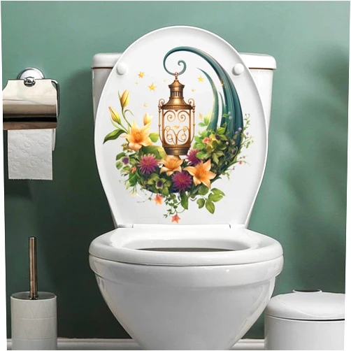 Paleery@FC Street Lamp Moon Butterfly Toilet Cover Sticker Decals,Spring Butterfly Leaf Waterproof Toilet Lid Tank Seat Decals Cistern Self-Adhesive Bathroom Wall Sticker