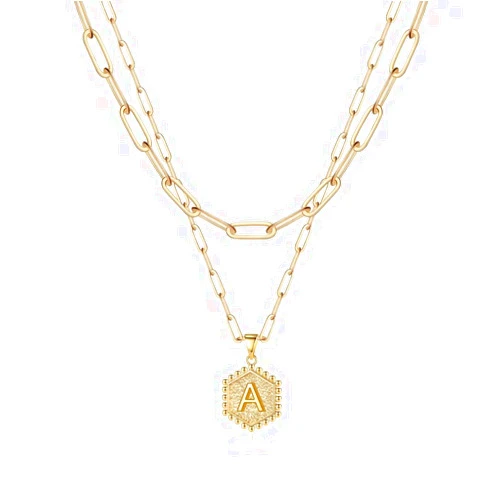 M MOOHAM Dainty Initial Necklaces for Women, 14K-Gold-Plated Layering Necklace for Women Cute Hexagon Letter Initial Necklace Layered Necklaces for Teenage Teen Girls Christmas Gifts Stocking Stuffers