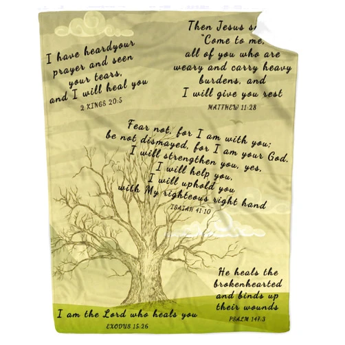 AMITAYUS Tree Healing Scripture Bible Verse Fleece Throw Sympathy Prayer Blanket Religious Christian Inspirational Gifts for Women Friends - 40''x50''