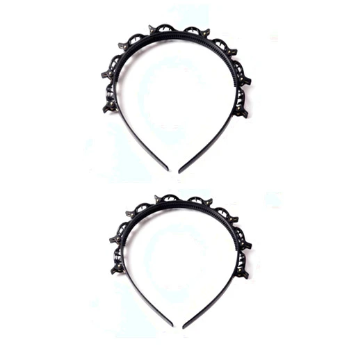 EEUSS Hairband with Clips, Professional Weave Bangs Clip, Toothed Headband Braid Tool, Women Girls Fashion Hair Accessories (Black and Brown) (Black 2pc)
