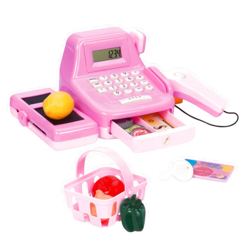 Play Circle by Battat – Pink Cha-Ching Cash Register Set with Sounds – Calculator, Scanner, Play Money, and Plastic Coins – Learn & Play Shopping Toys for Kids Ages 3 and Up (26 Pieces), Multicolor Blue Teal