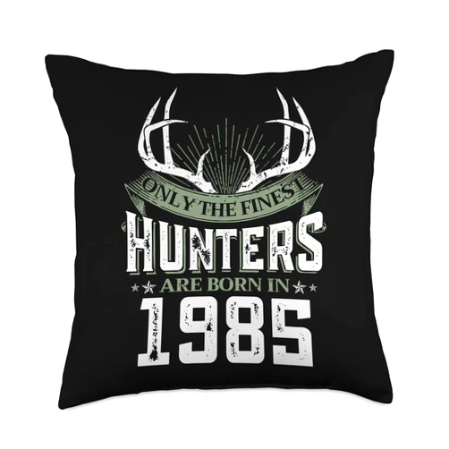 Finest Hunting Birthday Party Hunting Theme Co. 38th Birthday Deer Hunter Tee Born in 1985 38 Year Old Throw Pillow, 18x18, Multicolor
