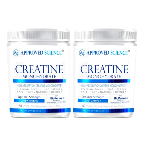 Approved Science Creatine Monohydrate Powder with BioPerine - Workout Support - 120 Servings - 5g Per Serving - Unflavored - Pack of 2 - Non-GMO, Vegan