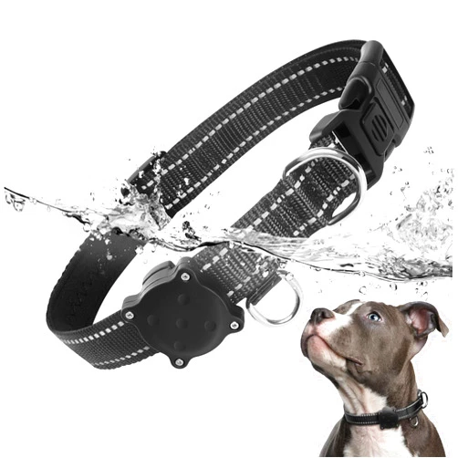 MOOGROU Airtag Dog Collar,MOOGROU Waterproof Air Tag Dog Collar Holder with Padded Nylon Pet Collar for Airtag GPS Tracker,Durable Airtag Case with Reflective Collar for Small-Large Dogs Black M