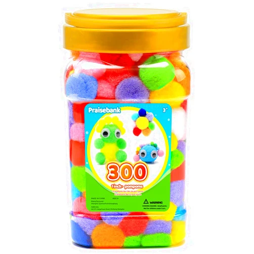 Praisebank 300pcs 1 inch Pom Poms, Pom Poms for Arts and Crafts, Pom Pom Balls in jar, Pom Poms for crafts.
