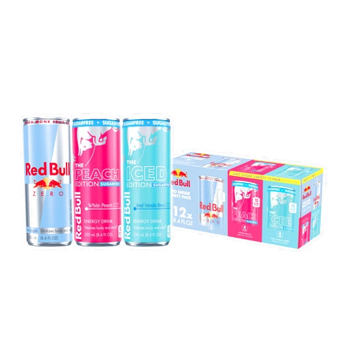 Red Bull Energy Drink SugarFree Variety Pack, Zero, Peach, Iced Vanilla Berry, with 80mg Caffeine, Taurine & B Vitamins, 8.4 fl. oz, Pack of 12 Can