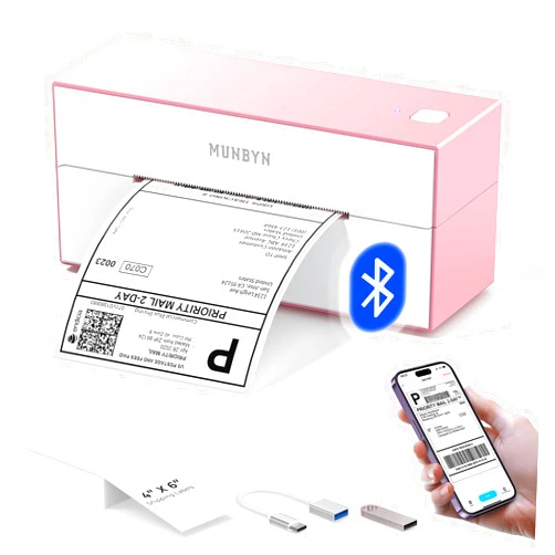 MUNBYN Bluetooth Thermal Label Printer, 4x6 Shipping Label Printer for Shipping Packages, Compatible with iOS, Android, PC, Mac, Chrome OS, Etsy, Ebay, Shopify, Amazon, USPS and More