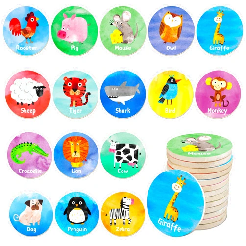 SpriteGru Wooden Memory Matching Game, 32 PCS Matching Animal Wood Chips Educational Matching Game for Toddlers Preschool 4 5 6 Years Old