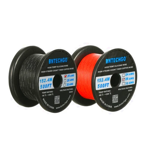 BNTECHGO 26 Gauge Silicone Wire Spool Red and Black Each 500ft Flexible 26 AWG Stranded Tinned Copper Wire