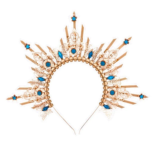 COSUCOS Queen Halo Crown Headpiece - Zip Tie Spiked Hairband Sun Goddess Headband Virgin Mary Headpiece Women Wedding Photoshoot Costume with Butterfly Blue Rhinestones Headdress Renaissance