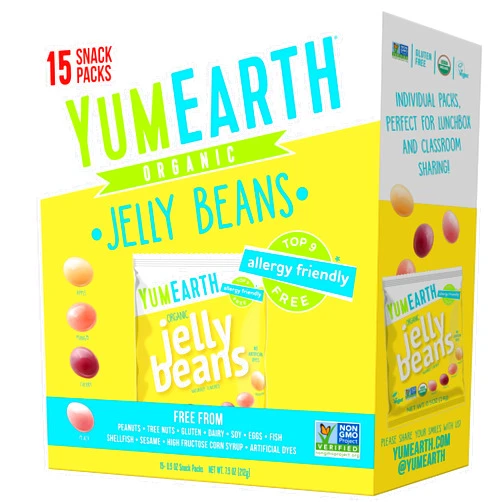 YumEarth Organic Jelly Beans - Fruity Candy Snack Packs, Gluten Free Snacks for Kids - Allergy Friendly, Non-GMO, No Artificial Flavors or Dyes - Assorted Flavors, 7.5 oz. (Pack of 15)