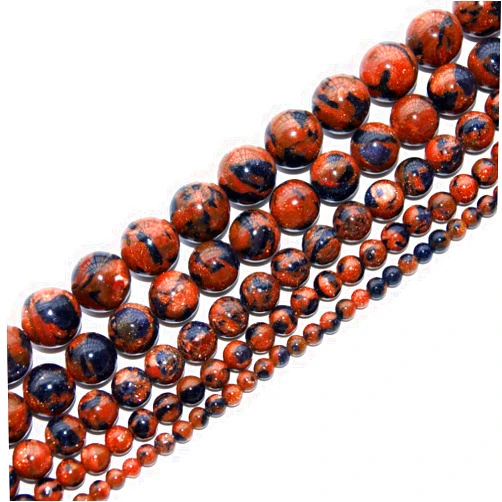 LIFAVOVY 12mm Blue Gold Sand Stone Mixed Sandstone Beads Round Semi Precious Gemstone Loose Beads for Jewelry Making 14