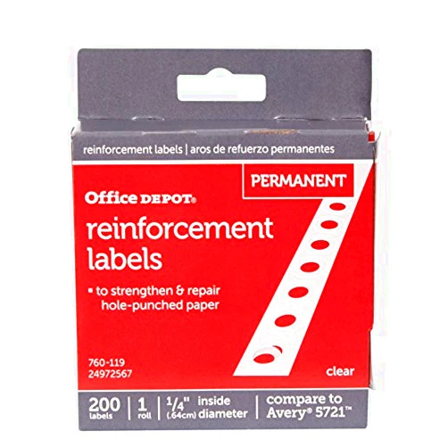 Office Depot Brand Permanent Self-Adhesive Reinforcement Labels, 1/4in Diameter, Clear, Pack of 200