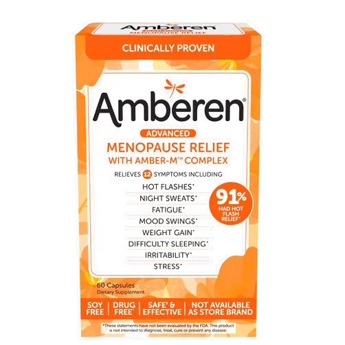 Amberen Multi-Symptom Menopause Relief Clinically Shown to Relieve 12 Symptoms Hot Flashes Night Sweats, Mood Swings, Low Energy & More, 1 Month