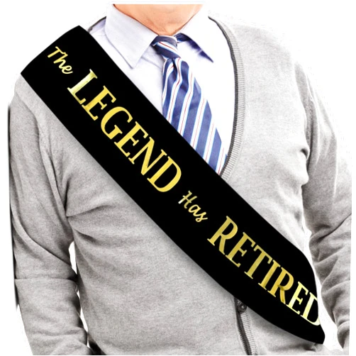 JPACO The Legend Has Retired Sash – Elegant Black and Gold Foil Legendary Sash for Both Women and Men & a Large Gold Safety Pin. Perfect for Retirement Parties