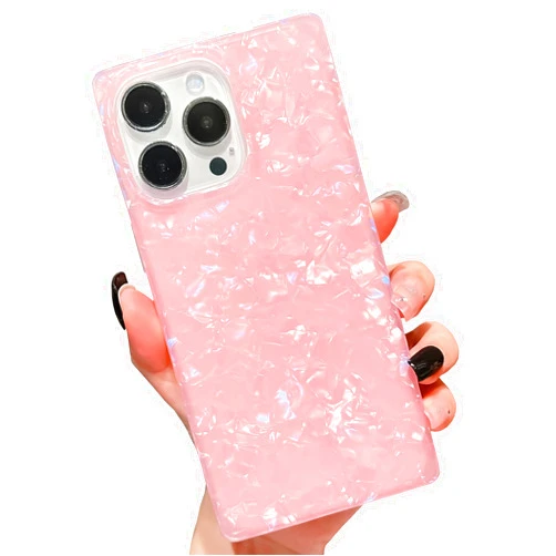 KERZZIL Elegent Mother Shell Pearl Pattern Compatible with iPhone 14 Pro Rectangle Edge Case, Slim Soft TPU Silicone Protective Bumper Cases Cover(Pink Pearl,14 Pro)