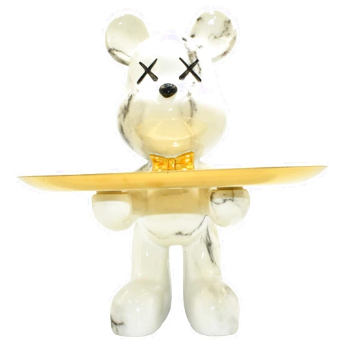 Natural Design Architecture Lifestyle N Adam & Friends Butler Mouse Statue with Key Tray for Entryway Table Decor, Quirky Home Decor Mouse Figurine in Off-White Marble Resin