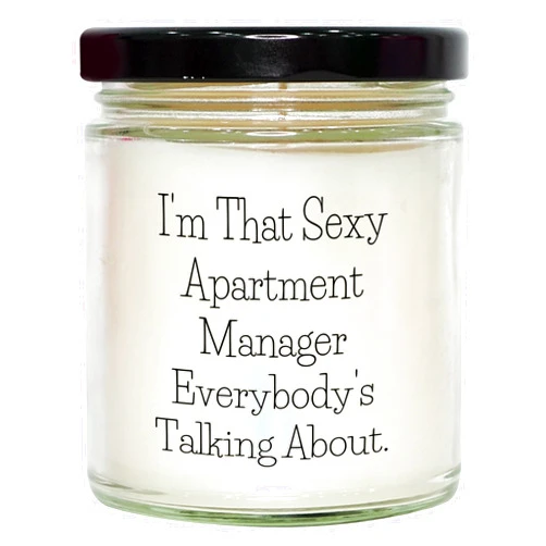 Generic Sexy Apartment Manager Candle Gift for Women Birthday Unique Presents with Funny Quote, 9oz Vanilla Soy Wax, Hand-Poured, Sublimation Printed Label, Black Lid