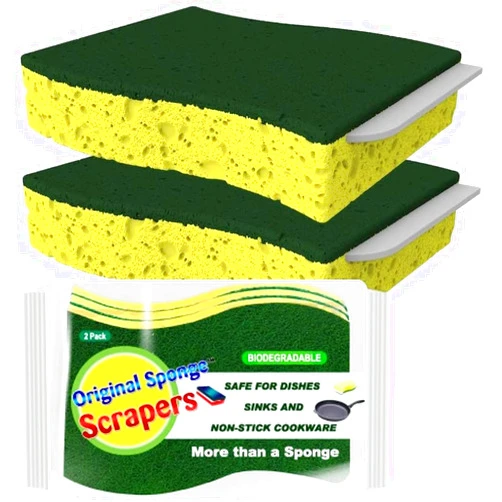Original Sponge Scrapers Non-Scratch Scrub Sponges - 3 in 1 Kitchen and Bathroom Scrubber Sponges - Ideal Sponges for Cleaning Kitchen and Household, Housekeeping, and Cleaning Dishes