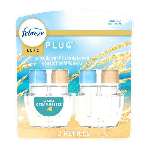 Febreze Plug In Air Freshener, Odor-Fighting Scented Oil Refill, Warm Ocean Breeze, 2 Refill