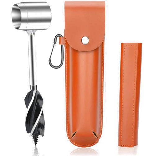 Burtok Bushcraft Hand Auger Wrench, Heavy-Duty Scotch Eye Wood Auger, Hand Auger Wood Drill, Manual Hole Maker Multitool with Leather Case for Camping, Outdoor, Hiking