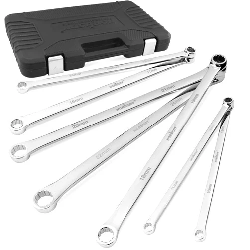 HORUSDY 7-Piece Extra Long Double Box End Wrench Set, CR-V, Less Effort Aviation Wrench Metric 10mm - 24mm