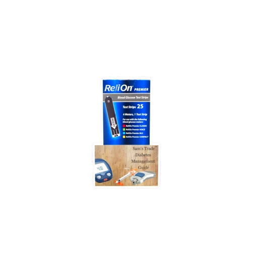 Sam's trade ReliOn Premier Test Strips 25 Count | Reli On Premier Blood Glucose Test Strips | Diabetes Care Test Strips | Glucose Monitor| Blood Sugar Test Strips + Sam's Trade Diabetes Management Guide|25 Count