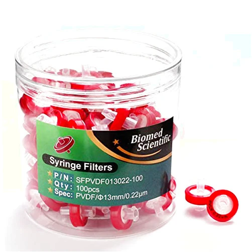Biomed Scientific Syringe Filters Hydrophobic PVDF 13 mm Diameter 0.22 um Pore Size Non Sterile Pack of 100 by Biomed Scientific
