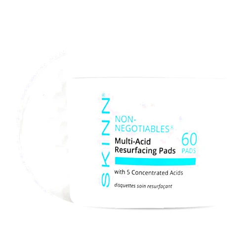 SKINN Multi-Acid Resurfacing Pads, with Glycolic, Lactic & Salicylic Acid, 60 Pads - Witch Hazel Chemical Peel for Face, Neck & Decollete Exfoliates, Brightens & Tones Skin, for Fine Lines & Wrinkles
