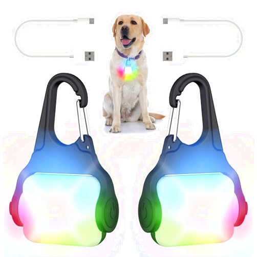BLBS Dog Lights for Night Walking – Color Changing Dog Collar Light, 4 Modes Rechargeable Dog Light, IP65 Waterproof Dog Walking Light, Dog Flashlight for Running, Camping, Climbing, Bike, 2 Pack