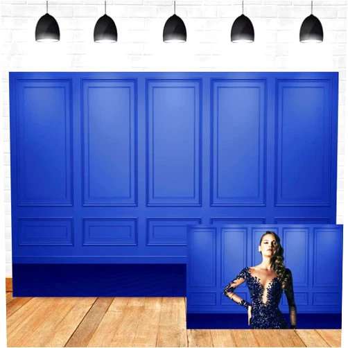 OERJU 10x8ft Elegant Blue Wall Backdrop Empty Room Architecture European Modern House Abstract Retro Design Photography Background Flats Interior Room Nordic Style Family Portrait Photo Vinyl
