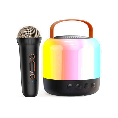 Iyoyo Mini Karaoke Machine, 360° Colorful LED Light Portable Bluetooth 5.3 Speaker with 2 Wireless Microphones, Birthday Karaoke Toy Gifts for 4,5,6,7,8+Years Old Girls Boys Kids Party (Jet Black-1 Mic)
