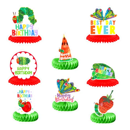 Coperbri Cartoon Very Hungry Little Green Caterpillar Happy Birthday Honeycomb Centerpieces Insects Theme Decor for Boy Girl 1st Birthday Party Baby Shower Favors Supplies Decorations Photo Studio Booth Props