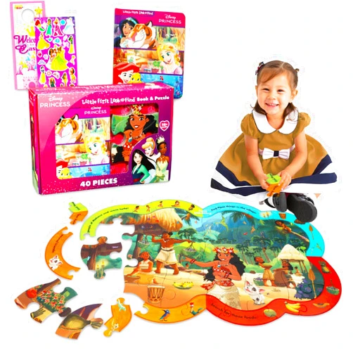 Disney Princess Floor Puzzle for Kids - Little First Look and Find Activity Book & 40 Piece Jumbo Puzzle Toy Set, Plus More | Disney Princess Puzzle
