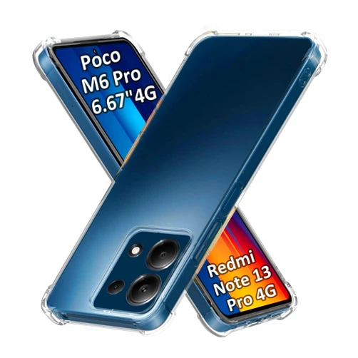 USTIYA Case for Xiaomi Poco M6 Pro/Redmi Note 13 Pro 4G Clear TPU Four Corners Military-Grade Protection Cover Transparent Soft funda