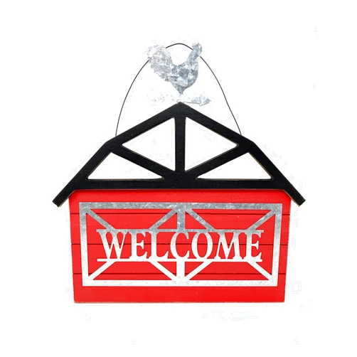 Inelkas Welcome Rooster Barn Sign Wood Metal Large Wall Door Decor 16