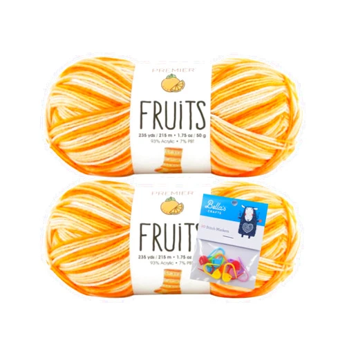 Bella's Crafts Premier Yarns Fruits, Acrylic Sock Yarn, 2-Pack Bundled with Bella's Crafts Stitch Markers (Orange)