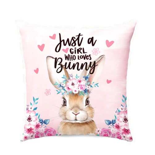 QROZIAR Trendy Pink Bunny Room Decor Pillow Covers, Floral Just A Girl Who Loves Bunny Throw Pillow Covers 18x18, Bunny Gifts for Girls Rabbit Bunny Lovers, Cute Pillow Cases for Kids Home Dorm Couch