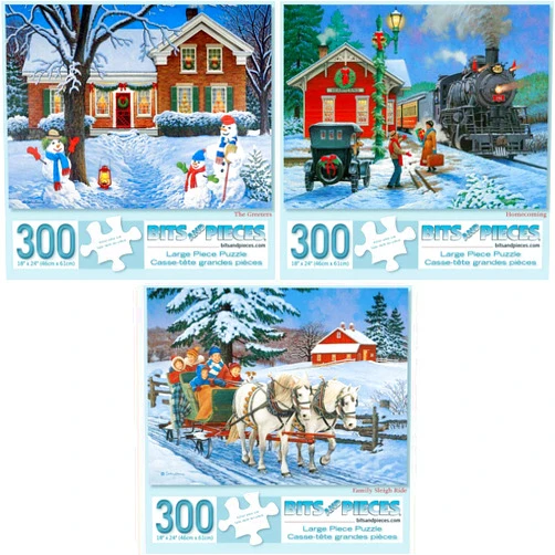 Bits and Pieces – Value Set of Three 300 Piece Jigsaw Puzzles for Adults – The Greeters, Homecoming, Winter Christmas Jigsaw Puzzle Jigsaw Puzzles by Artist John Sloane