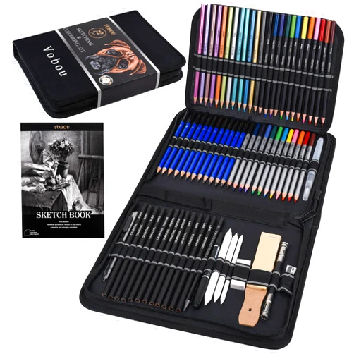 Vobou 72pcs Art Supplies Set, Colored Drawing Pencils Art Kit- Sketching, Graphite Pencils With Portable Case, Ideal School Art Supplies for Artists Adults Teens Beginner, Ideal for Shading, Blending