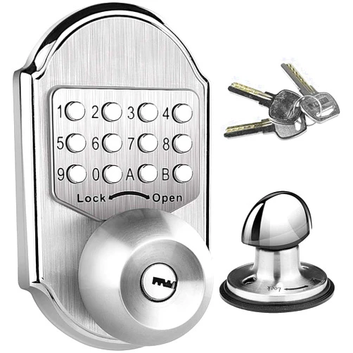 Motovecor Keyless Door Lock Deadbolt Entry Door Knob Keypad Digital Combination Higher Security Keypad Door Knob Mechanical Stainless Steel #304 (Pass Code or Key)