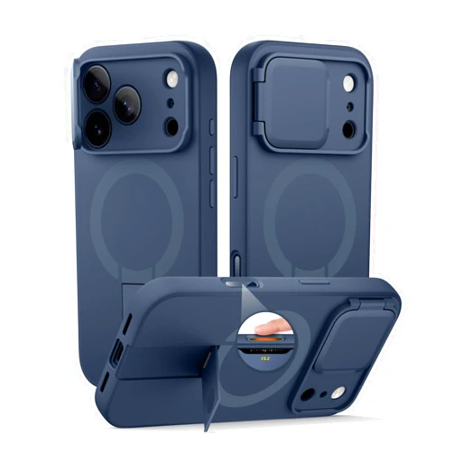 SURITCH for iPhone 17 Pro Max Case with Camera Control Cover, Camera Cover and Adjustable Kickstand, Compatible with MagSafe, Shockproof Bumper Protective Cases 6.9 Inch, Blue