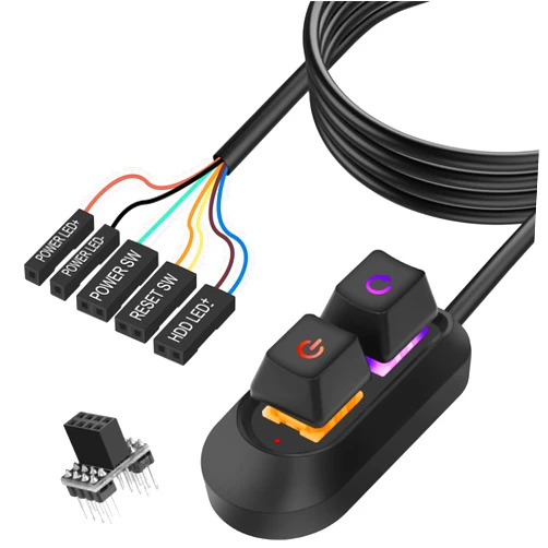 MEIRIYFA Desktop Computer Power Switch Power Supply Cable, External PC Power Button Extension Cable with ON Off Reset Switch for Computer Motherboard (2M, Black)