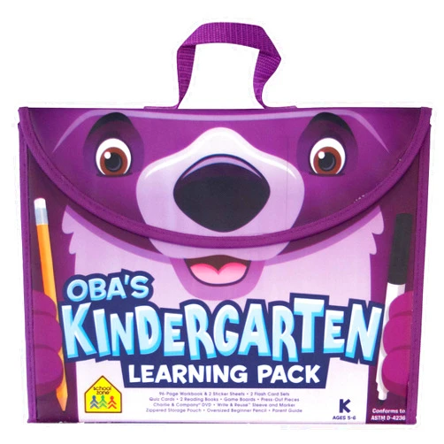 School Zone - Oba’s Kindergarten Learning Pack - Ages 5-6, Workbook, Flash Cards, Early Reading Books, Math, Writing Skills, Write & Reuse, Educational Games, Carrying Case, Pencil & Wipe-Clean Marker